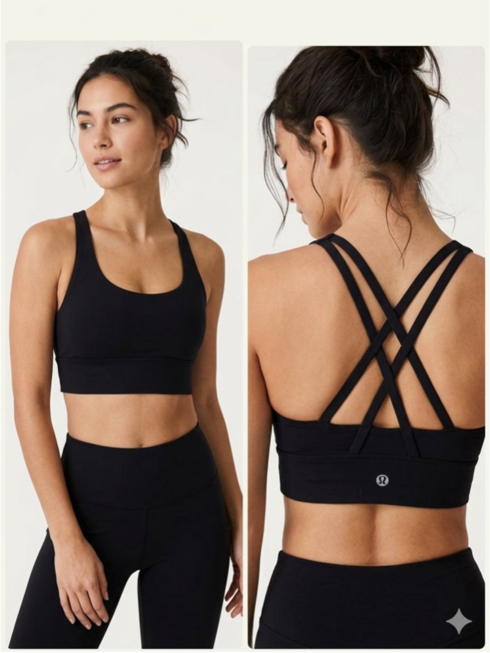 Women's Lululemon Black Energy Bra Longline Strappy Back Size 6